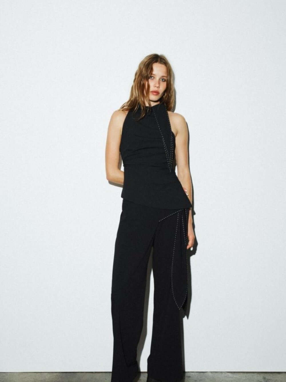 ZARA Stitched Knot Top Black NWT Size S High Neck Asymmetrical - Picture 4 of 16